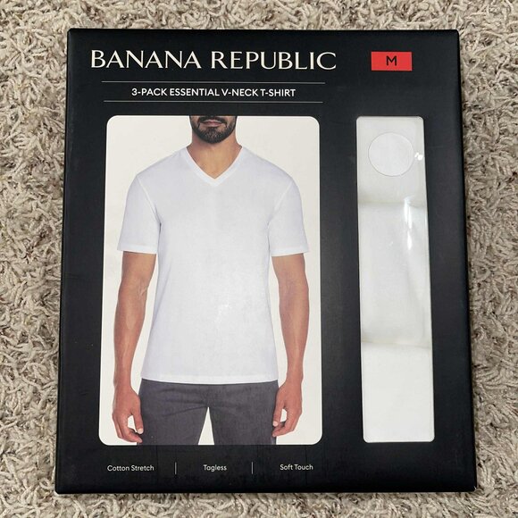 Banana Republic Men's V-Neck Tee T-Shirt White 3-Pack, Size Medium (New) - Picture 1 of 7